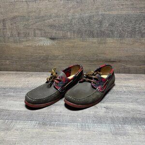 Jack Rogers Easton Brown Leather Plaid Boat Shoes Men's Size 8.5